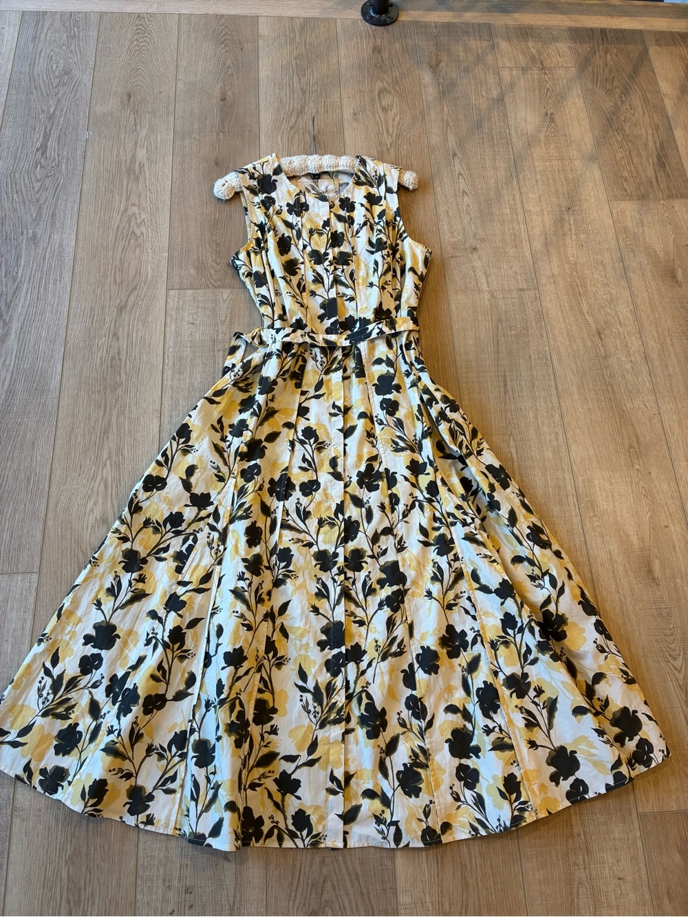 J. Crew Yellow and Black Floral Midi Dress